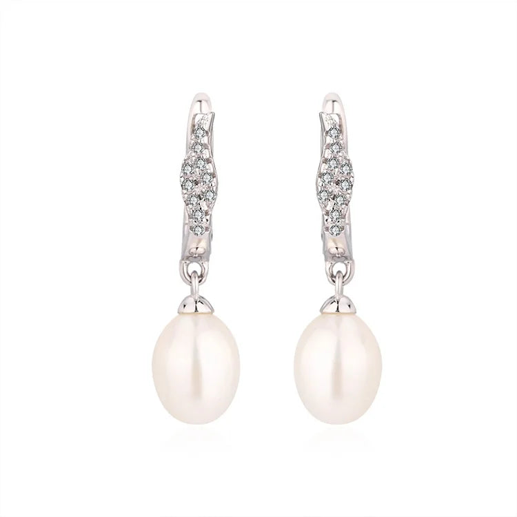 Wedding 925 sterling silver freshwater cultured pearl statement drop clasp earrings