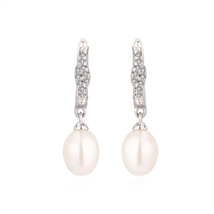 Wedding 925 sterling silver freshwater cultured pearl statement drop clasp earrings