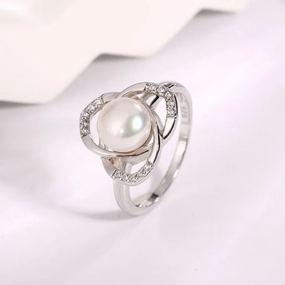 Custom logo zircon diamond-set intertwined 925 sterling silver pearl ring jewelry