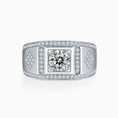 Vintage 1 Ct Round Cut Moissanite Men's Ring - S925 Silver with Rectangular Setting, Perfect for Engagement and Wedding