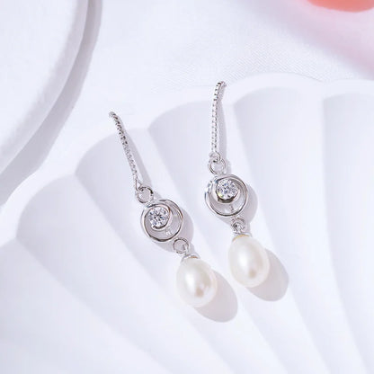 925 Sterling Silver Rhodium Plated Heart Freshwater Pearl pendant drop stud earrings Earrings for Women Wedding Party Gift