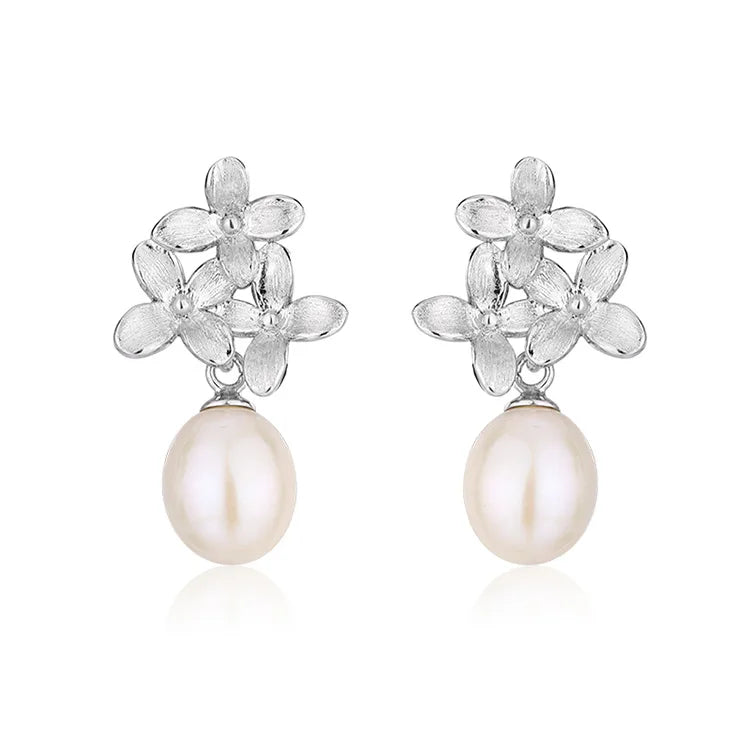 Wholesale bulk trendy luxury irregular shape 925 silver real white pearl studs earrings for women