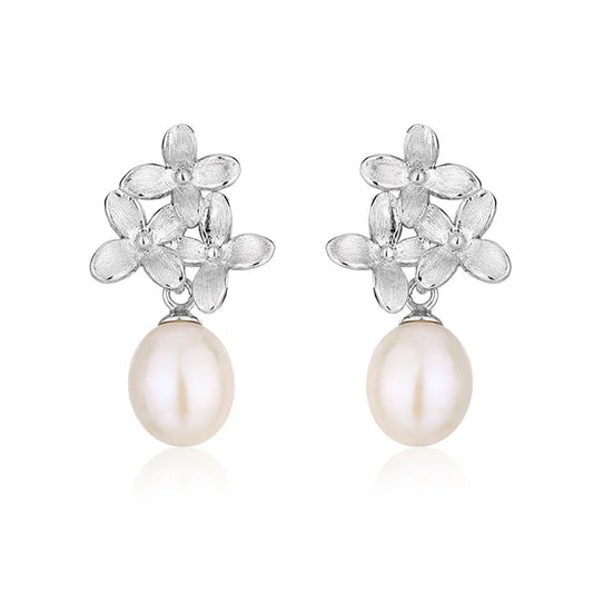 Wholesale bulk trendy luxury irregular shape 925 silver real white pearl studs earrings for women