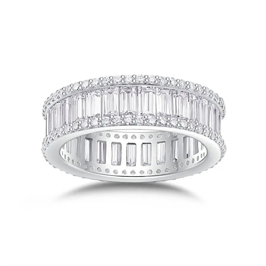 JIU ZUAN Moissanite Eternity Wedding Ring, S925 Silver & 18K White Gold Plated, Perfect for Everyday Wear