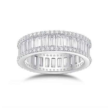 JIU ZUAN Moissanite Eternity Wedding Ring, S925 Silver & 18K White Gold Plated, Perfect for Everyday Wear