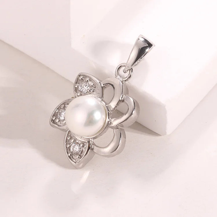 Cultured freshwater pearl hollow 925 sterling silver flower shaped pendant for necklace