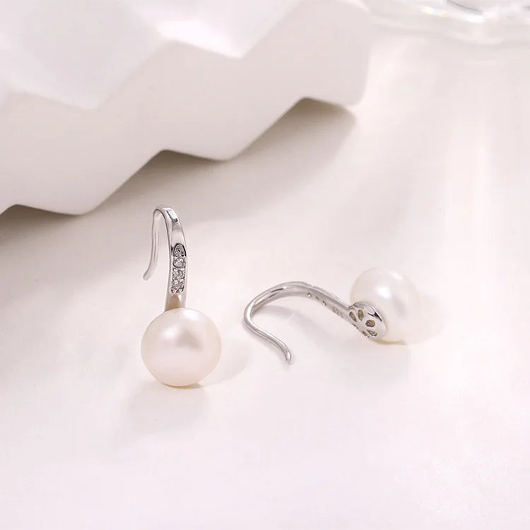 Fashion wedding bridal 925 sterling silver real freshwater cultured white pearl jewelry earrings