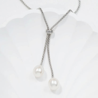 Custom trendy 925 sterling silver clasp retro design freshwater pearl drop dangle pendant necklace