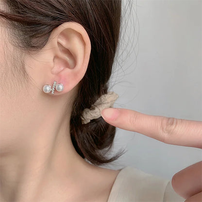 OEM luxury irregular shape earings jewelry women zirconia s925 sterling silver mini studs earring with natural real pearl