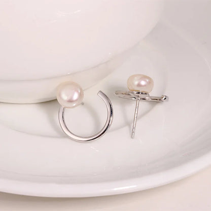 Luxury statement gold women fashion silver 925 small hoop white pearl studs earring