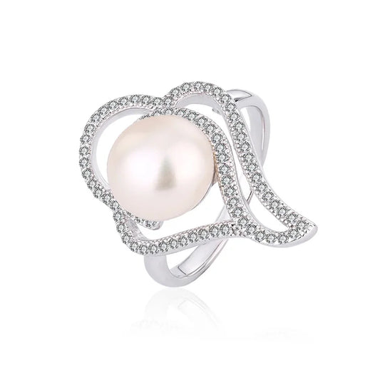 Ladies women s925 sterling silver moissanite women luxury wedding freshwater pearl ring with diamond stones