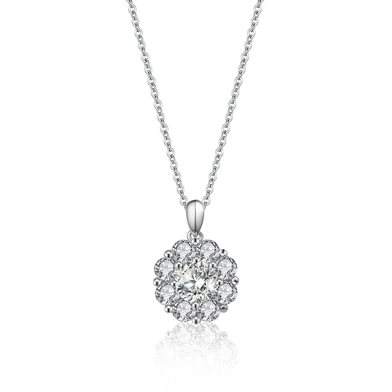 Jeweller Buy Fashionable 925 Sterling Silver Necklace with 1 Carat Moissanite Diamond Flower Pendant Trendy Link Chain