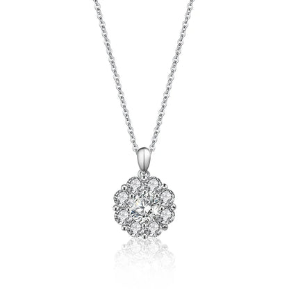 Jeweller Buy Fashionable 925 Sterling Silver Necklace with 1 Carat Moissanite Diamond Flower Pendant Trendy Link Chain