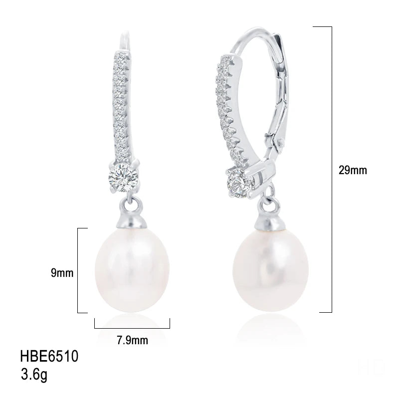 High-end S925 Sterling Silver Freshwater Pearl Earrings Cz Cubic Zirconia Drop Earings Fashion Women Jewelry