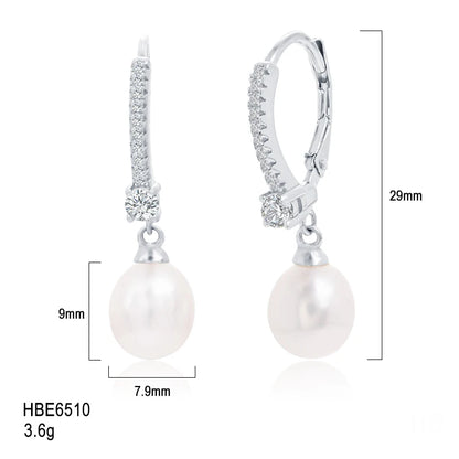 High-end S925 Sterling Silver Freshwater Pearl Earrings Cz Cubic Zirconia Drop Earings Fashion Women Jewelry