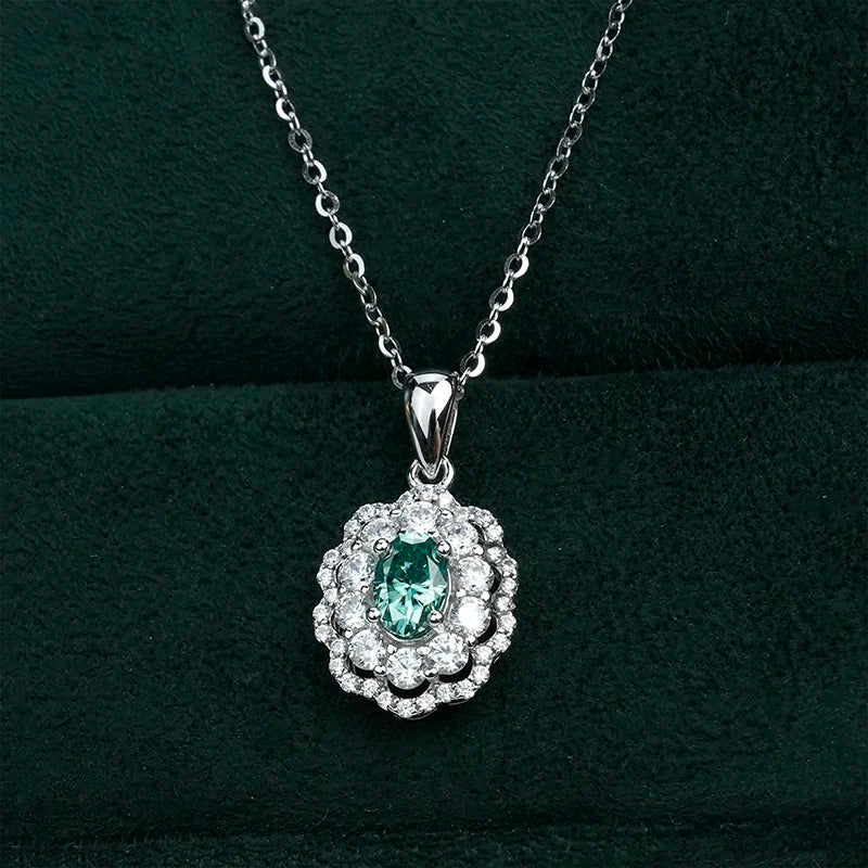 Jeweller Buy 925 Sterling Silver Link Chain Necklace Trendy Green Moissanite Diamond Pendant Jewelry