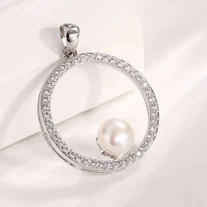 Custom jewelry designer 925 sterling silver necklace circle charm freshwater pearl round pendant