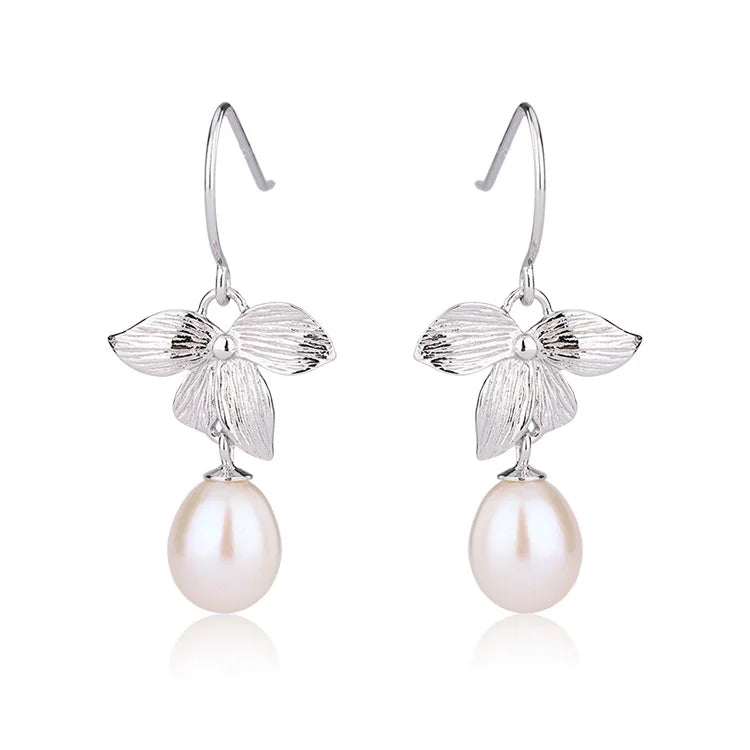 Custom logo jewelry 925 s925 sterling silver fresh water pearl leaf clover earring