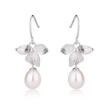 Custom logo jewelry 925 s925 sterling silver fresh water pearl leaf clover earring