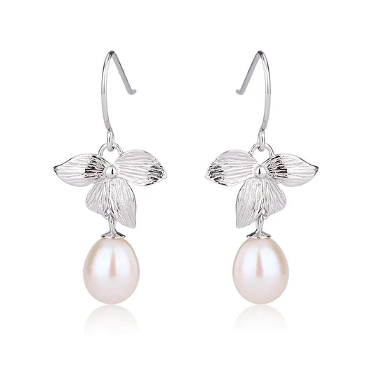 Custom logo jewelry 925 s925 sterling silver fresh water pearl leaf clover earring