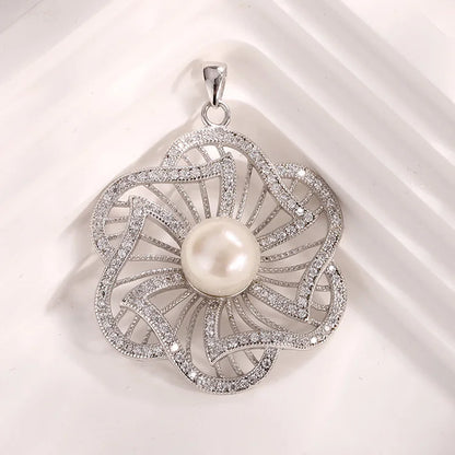 Wholesale custom fashion dainty diamond-set 925 sterling silver single pearl flower shaped pendant