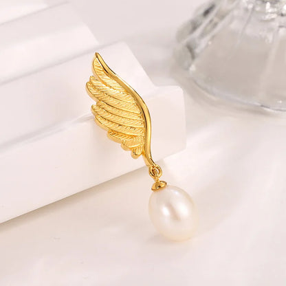 Gold plated wing fresh water pearl 925 pure silver pendant for women