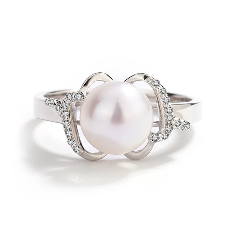 Ladies diamond-set 925 sterling silver cultured freshwater pearl ring for women