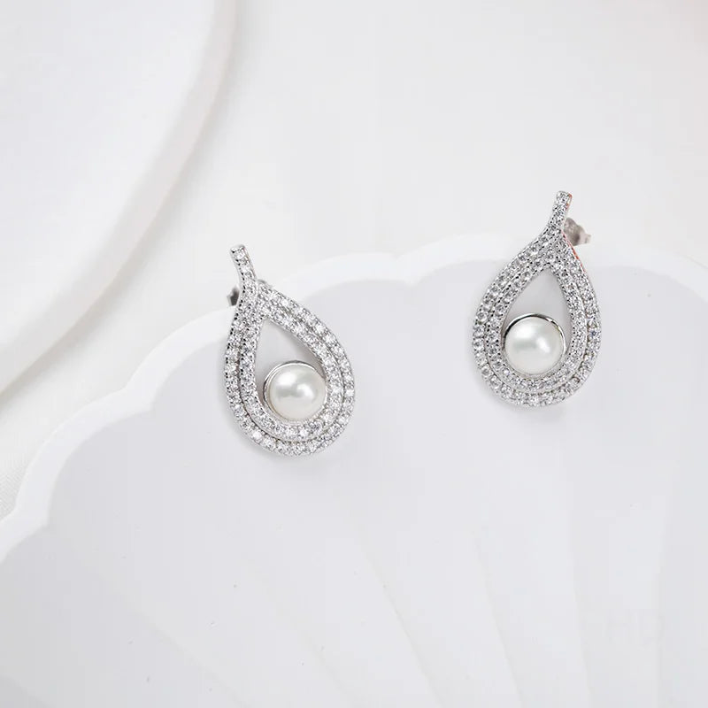 Custom Drop Earrings Long Stud Boutique Jewelry Silver 925 Cubic Zirconia natural white freshwater pearls for Weddings Gifts