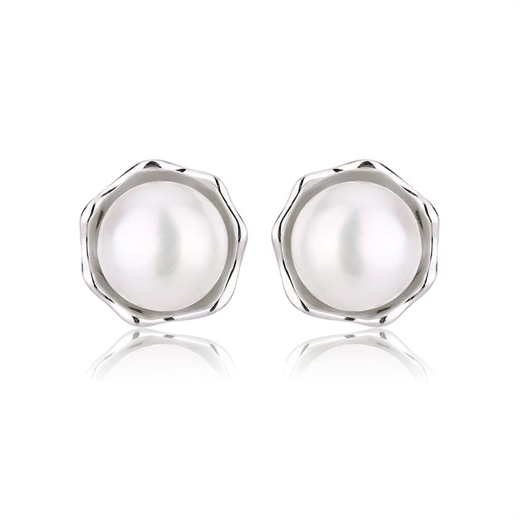 Custom logo jewelry big large round circle fresh water pearl s925 sterling silver women stud earring