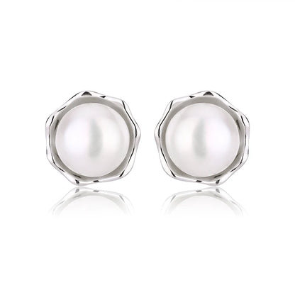 Custom logo jewelry big large round circle fresh water pearl s925 sterling silver women stud earring