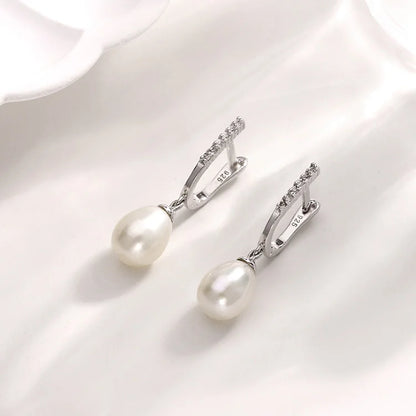 Wholesale fashion zircon moissanite women ladies 925 sterling silver fresh water pearls freshwater pearl dangle drop earrings