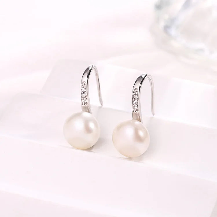 Fashion wedding bridal 925 sterling silver real freshwater cultured white pearl jewelry earrings