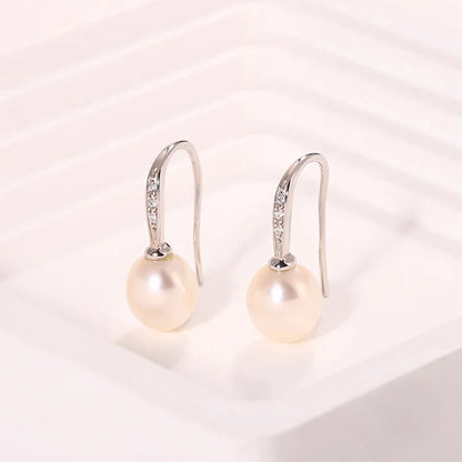 Custom luxury fish hook 925 sterling silver freshwater cultured pearl earrings with diamonds