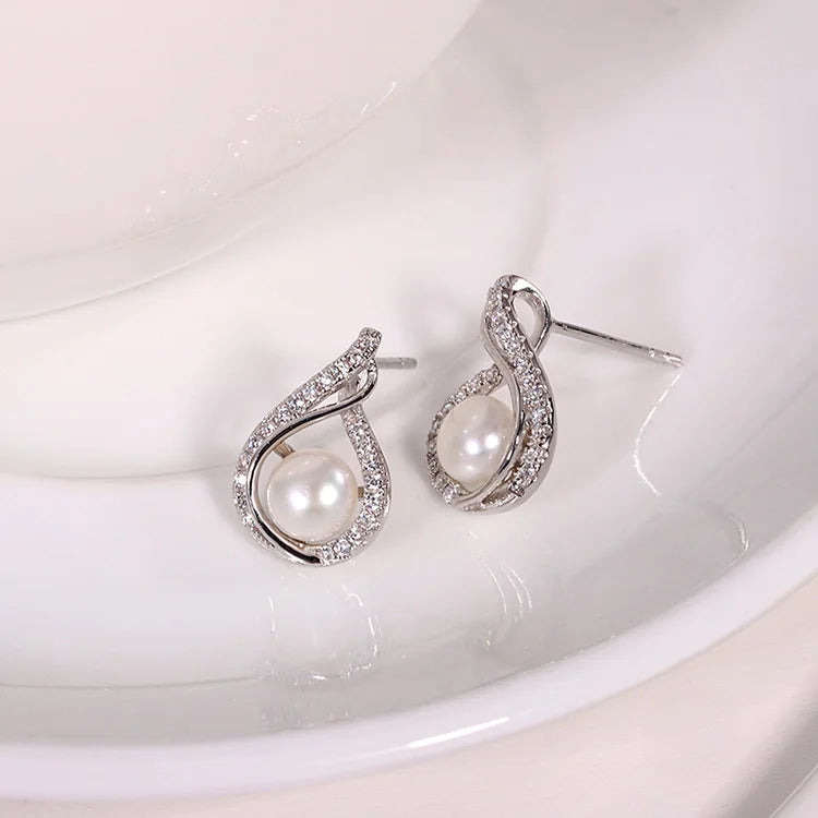 Wholesale bulk custom logo luxury fashion jewelry s925 sterling silver real pearl statement diamond women studs earrings