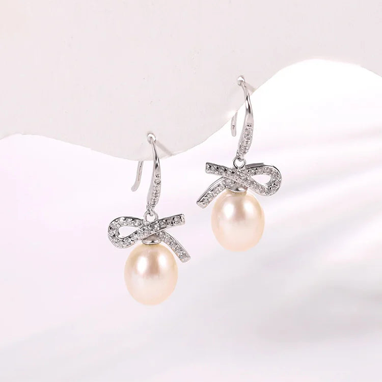 Irregular 925 sterling silver freshwater cultured pearl crochet fish hook earrings with cz diamond setting