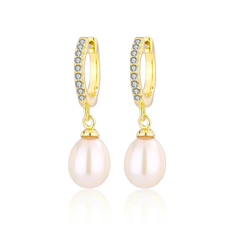 18k gold plated 925 sterling silver drop freshwater pearl women earrings with cubic zirconia