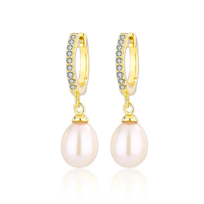 18k gold plated 925 sterling silver drop freshwater pearl women earrings with cubic zirconia