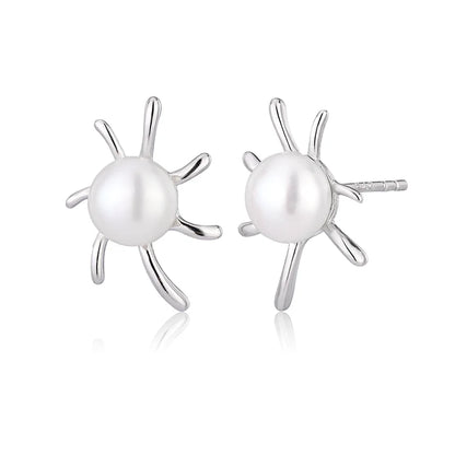 OEM mini fashion jewelry 925 sterling silver statement geometric ladies studs earrings with freshwater pearl