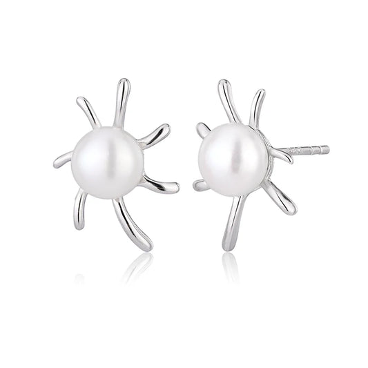 OEM mini fashion jewelry 925 sterling silver statement geometric ladies studs earrings with freshwater pearl