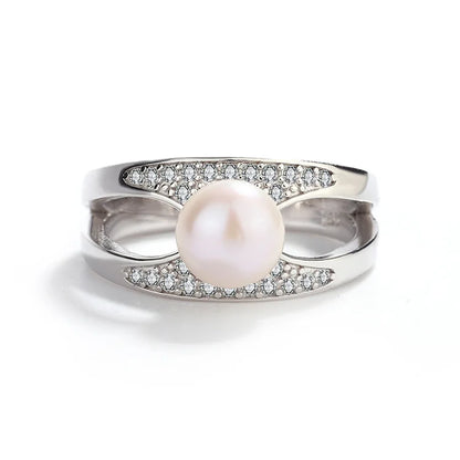 Custom fashion 925 sterling silver simple jewelry lady women's freshwater pearl ring for girls