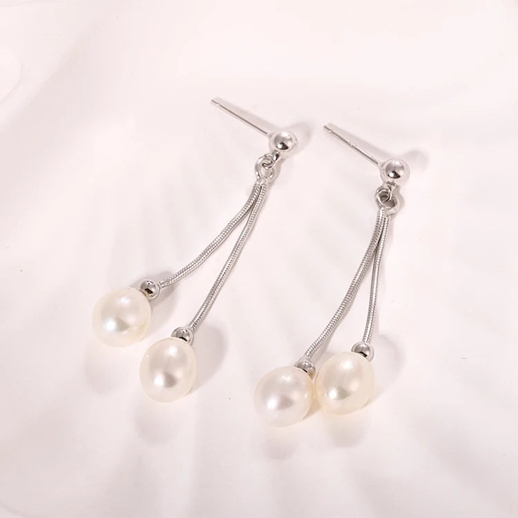 Customized rhodium plated 925 sterling silver luxury jewelry long pearl Dropping earrings for bridal wedding