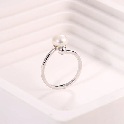 Opening Mouth Adjustable Simple 925 Sterling Silver Fresh Water Pearl Ring