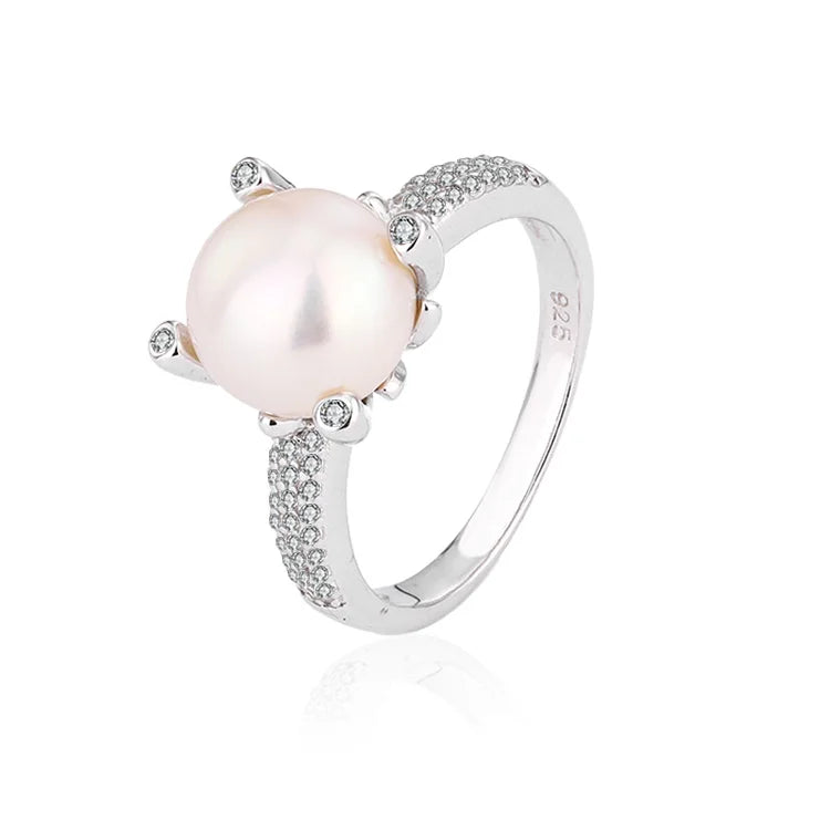 Fashion Ladies Jewelry Customized Brand LOGO Claw Set Pearl Diamond Ring