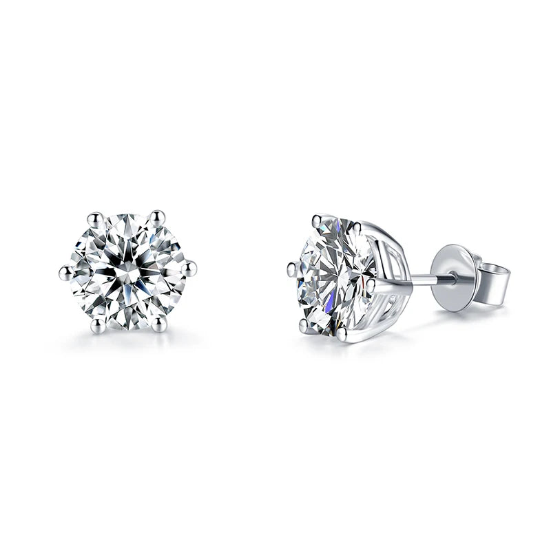 Jeweller Buy Classic Six Claws Setting 925 Sterling Silver Stud Earrings 0.5CT-1CT D Color Moissanite Fine Jewelry