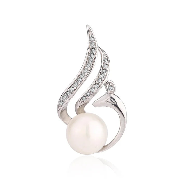 Fashion trendy design sterling silver round white freshwater pearl pendant with diamond setting