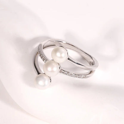 Custom original ladies sterling silver multi cultured pure white real freshwater pearl ring