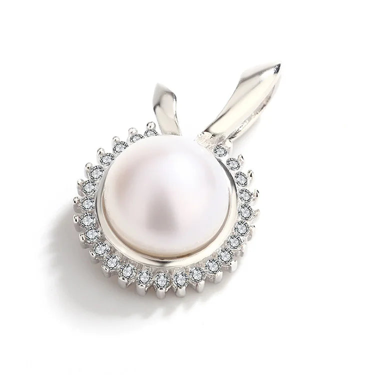 Fine diamond setting border vintage large pearl 925 sterling silver womens charm pendant