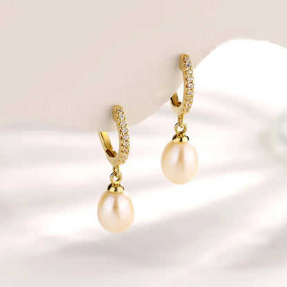 18k gold plated 925 sterling silver drop freshwater pearl women earrings with cubic zirconia