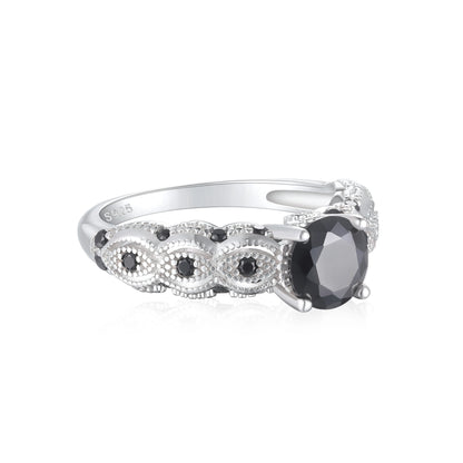 Simple Wedding Ring Bride Promise Fine Jewelry Rhodium Plated Silver Black Zirconia Rings