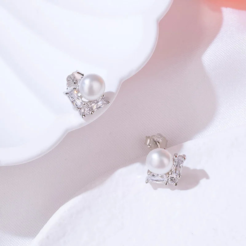 luxury 925 Silver Freshwater pearl earring ladies fashion drop pendant earrings Rhodium Plated  Engagement Women  Stud Earrings